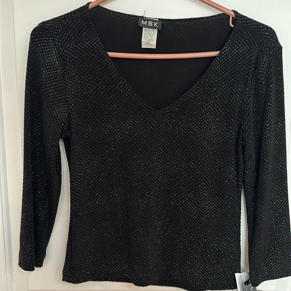 MSK Black glitter v neck top. Sz small New w tags. - Picture 1 of 6
